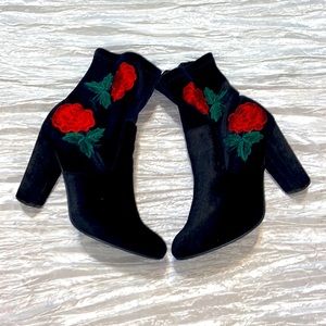 Rose velvet booties
